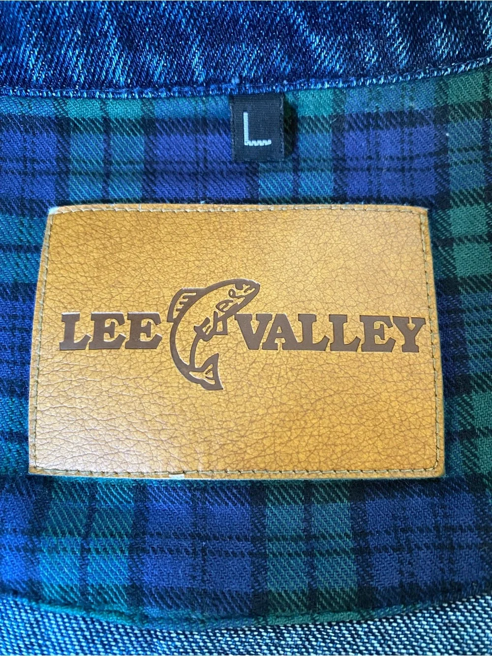 Vintage Lee Valley Denim Chore Coat Plaid Flannel Cuffs Mens Large